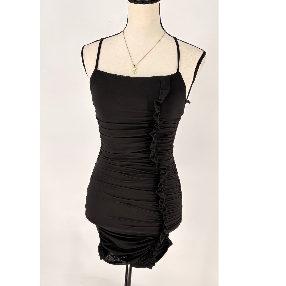 Little Black Dress Slinky Ruched Bodycon‎ Mini Dress Cross Back Party Cocktail